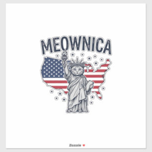 Meownica Patriotisk Katt Vintage Vektor Design_1 Klistermärken