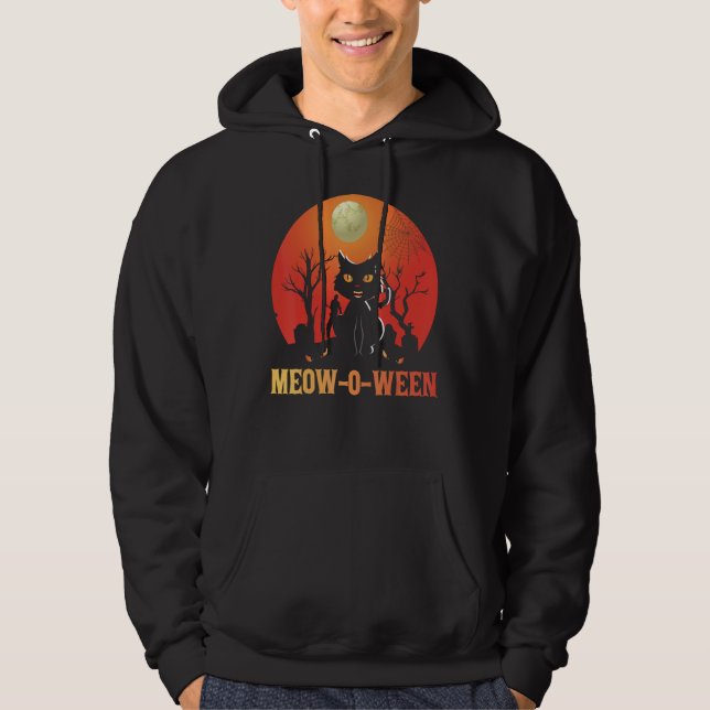 Meowoween Meow-O-Ween Cat Halloween Hoodie (Framsida)