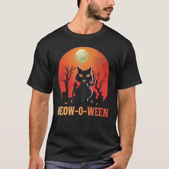 Meowoween Meow-O-Ween Cat Halloween T Shirt (Framsida)