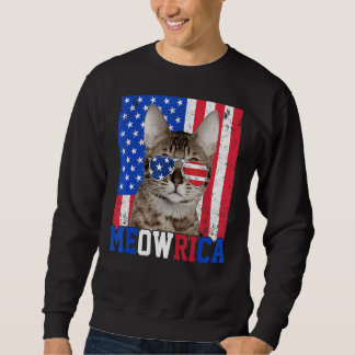 Meowrica Cat US Flagga Sunglass 4:e juli Patrio Lång Ärmad Tröja