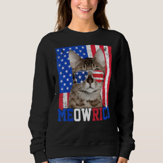 Meowrica Cat US Flagga Sunglass 4:e juli Patrio T Shirt