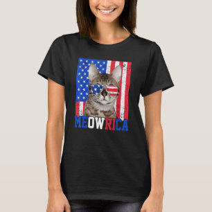 Meowrica Katt Us Flag Solglasögon 4 Juli Patriotis T Shirt