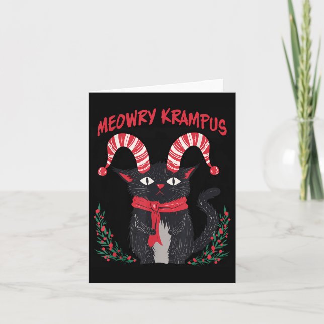 Meowry Krampus Funny Krampus Is Coming To Town Cat Kort (Framsida)