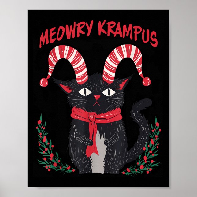 Meowry Krampus Funny Krampus Is Coming To Town Cat Poster (Framsidan)