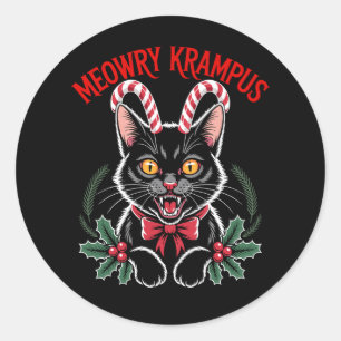 Meowry Krampus jul Svart katt sockerrör Xmas Runt Klistermärke
