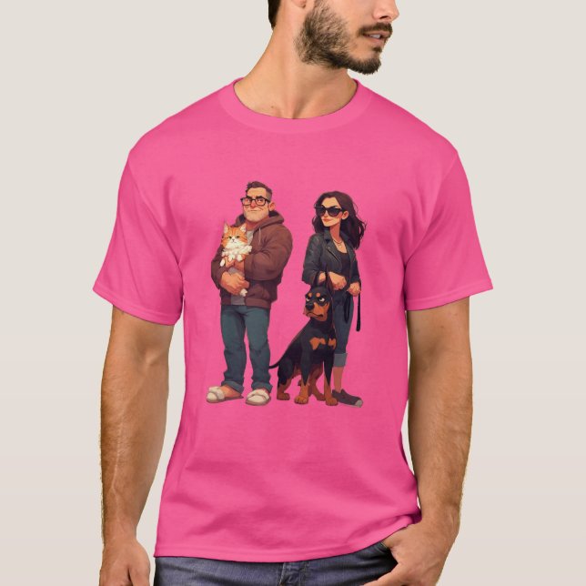 Meows & Muscle – Funny Cat Dad & Doberman Mom T Shirt (Framsida)