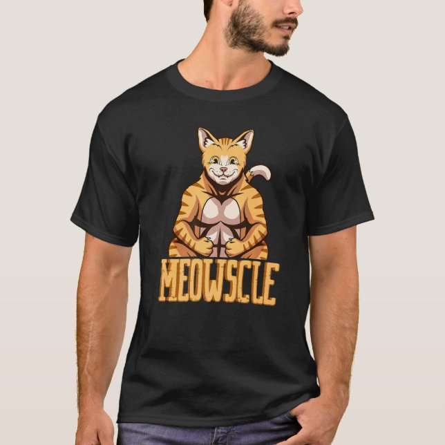Meowscle Stark Djur Katt Vikter Hantlar T Shirt (Framsida)