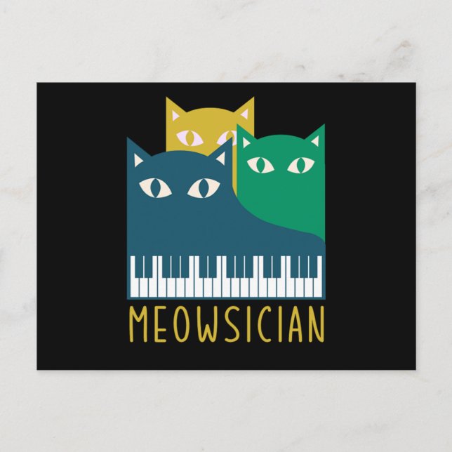 Meowsician Piano Tangentbord Cat Kitten Älskare Gi Vykort (Framsida)
