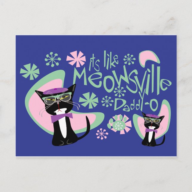 Meowsville pappa-O Beatnik Kattunge 2 Vykort (Framsida)