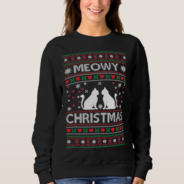 Meowt jul ful Julafton sweater med Katt T Shirt (Framsida)
