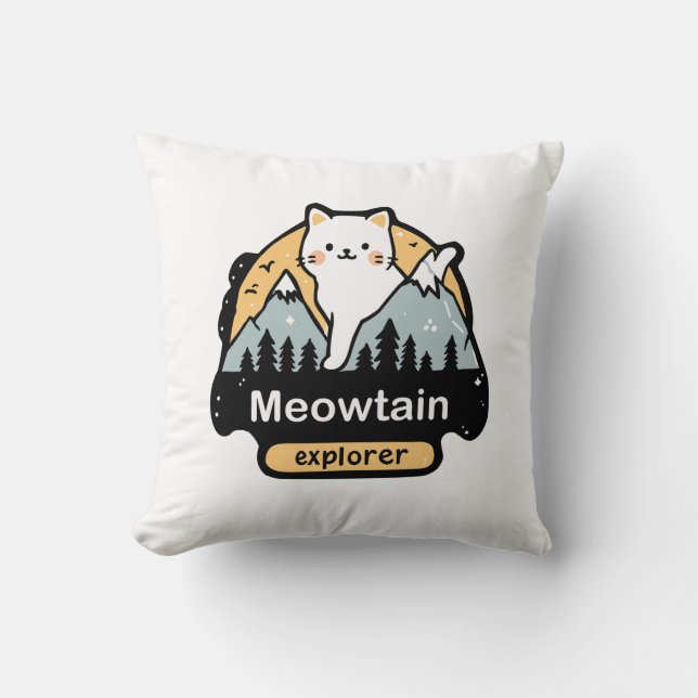 Meowtain Explorer – Söt Kattäventyrdesign Kudde (Framsida)