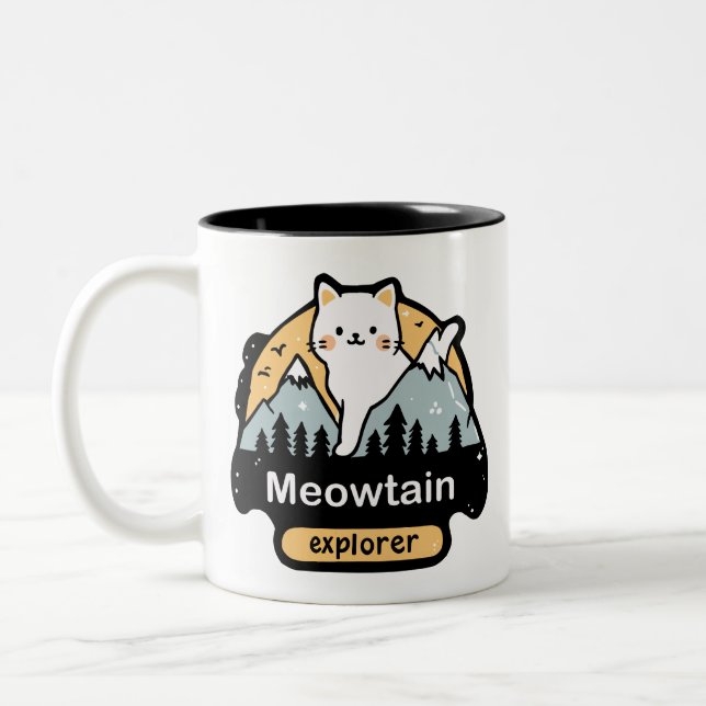 Meowtain Explorer – Sött Kattäventyr Design Två-Tonad Mugg (Vänster)