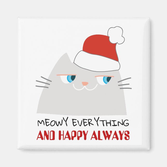Meowy Allting och Lycklig Alltid | Cute Santa Cat Magnet (Framsidan)