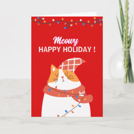 Meowy and Funny Black Cat Christmas Holiday Card Helgkort