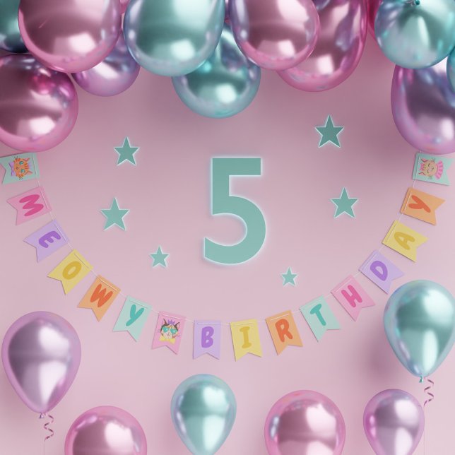 Meowy Birthday Cute Rainbow Cats Vimplar (Meowy Birthday Cute Rainbow Cats Bunting Flags)