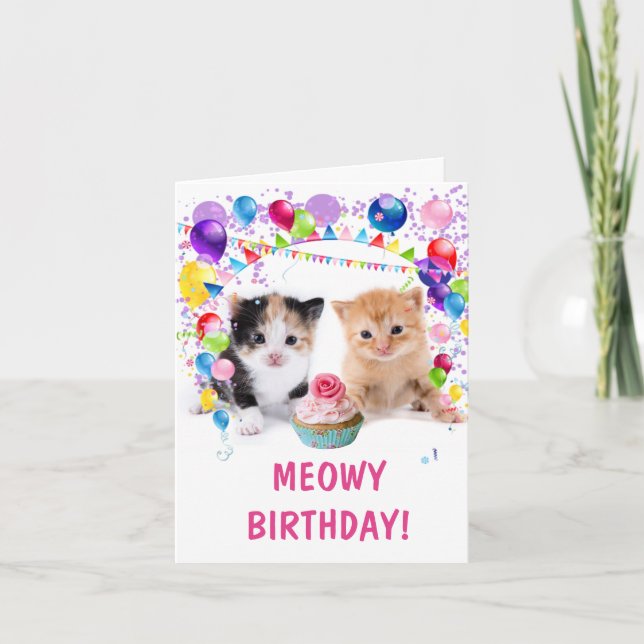 MEOWY BIRTHDAY Kittens Small Birthday Kort (Framsida)