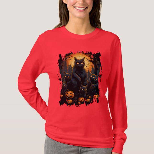 Meowy Bra Time Spooky Cat T Shirt (Framsida)