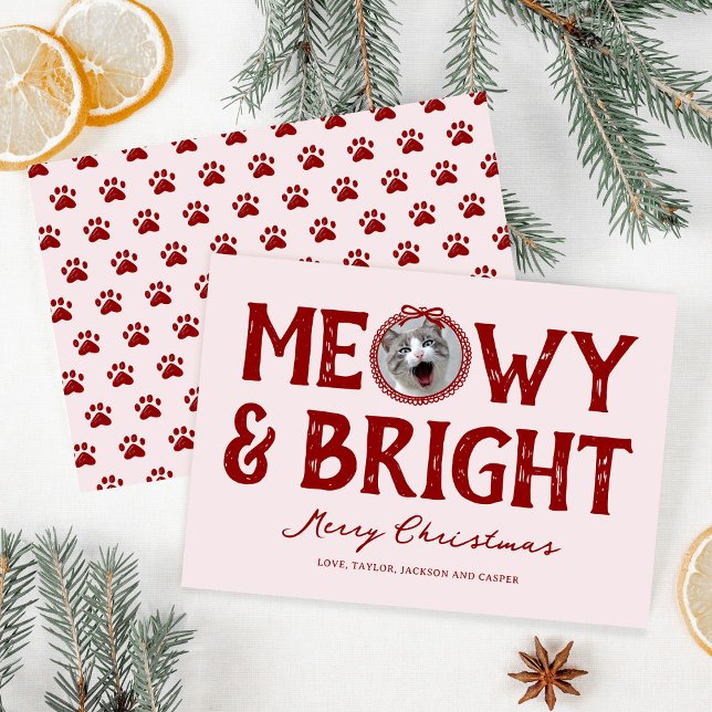 Meowy & Bright Doodle Cat Photo Jul Julkort (Skapare uppladdad)