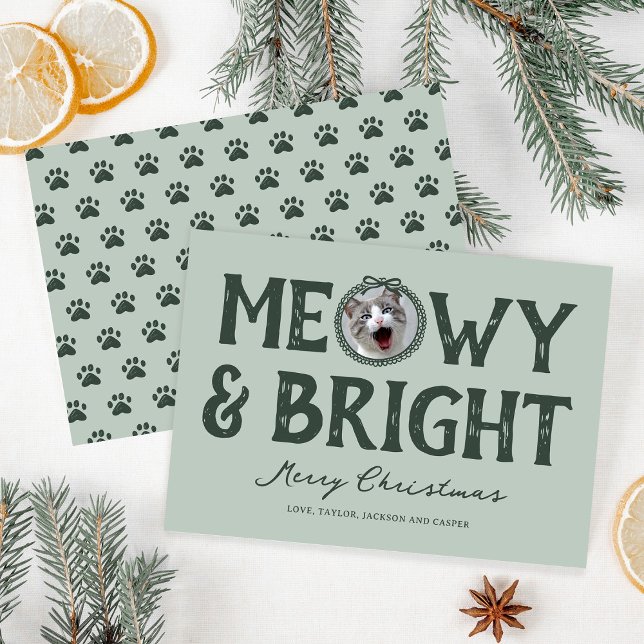 Meowy & Bright Doodle Cat Photo Jul Julkort (Skapare uppladdad)