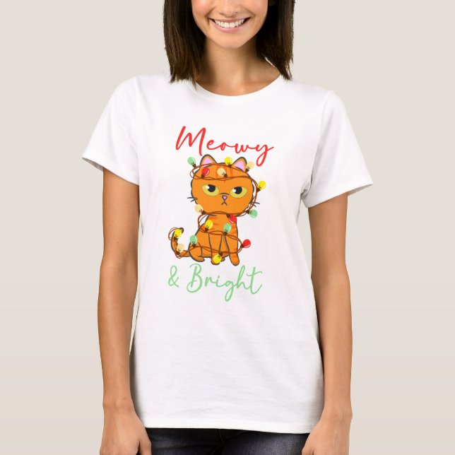 Meowy & Bright orange cat Julgran ljus T Shirt (Framsida)