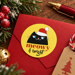 Meowy & Bright Rolig Julsticker för Svart Katt Runt Klistermärke