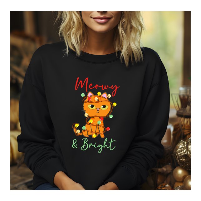 Meowy & Bright söt orange cat christmas ljus T Shirt (Skapare uppladdad)