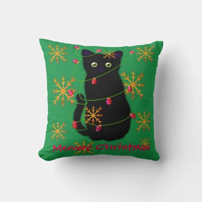 Meowy cat-jul | Pärlande guld snöflingor Kudde (Framsida)
