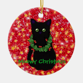 Meowy cat jul Red gnistra glitter Julgransprydnad Keramik