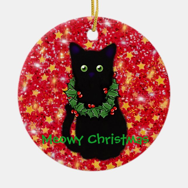 Meowy cat jul Red gnistra glitter Julgransprydnad Keramik (Framsidan)