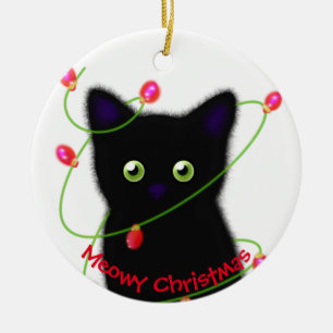 Meowy cat jul Red grönt twinkle ljus Julgransprydnad Keramik