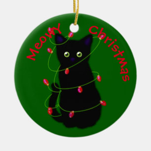 Meowy cat jul Red grönt twinkle ljus Julgransprydnad Keramik