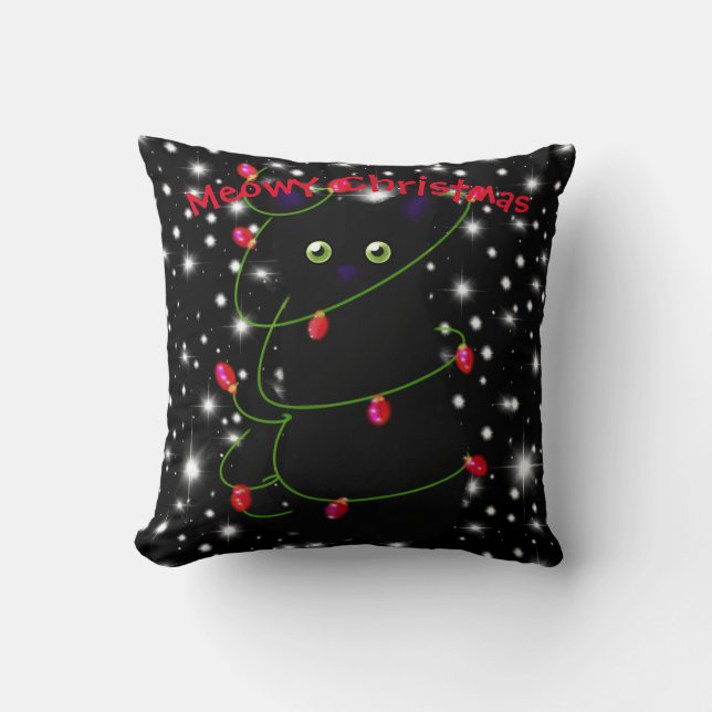 Meowy cat jul Red twinkle ljus stars Kudde (Framsida)