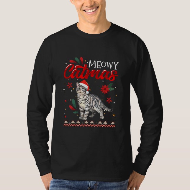 Meowy Catmas American Shorthair Cat Christmas T Shirt (Framsida)