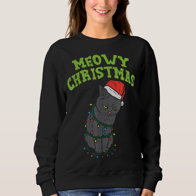Meowy Catmas Black Cat Funny jul Julafton Cat Ow T Shirt (Framsida)