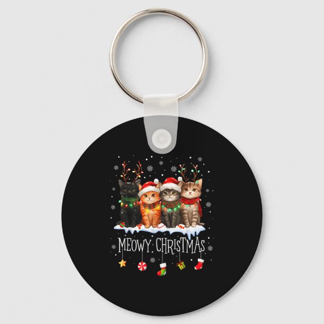 Meowy Catmas Cat Christmas Cute Kitten Cats Santa  Nyckelring (Framsida)