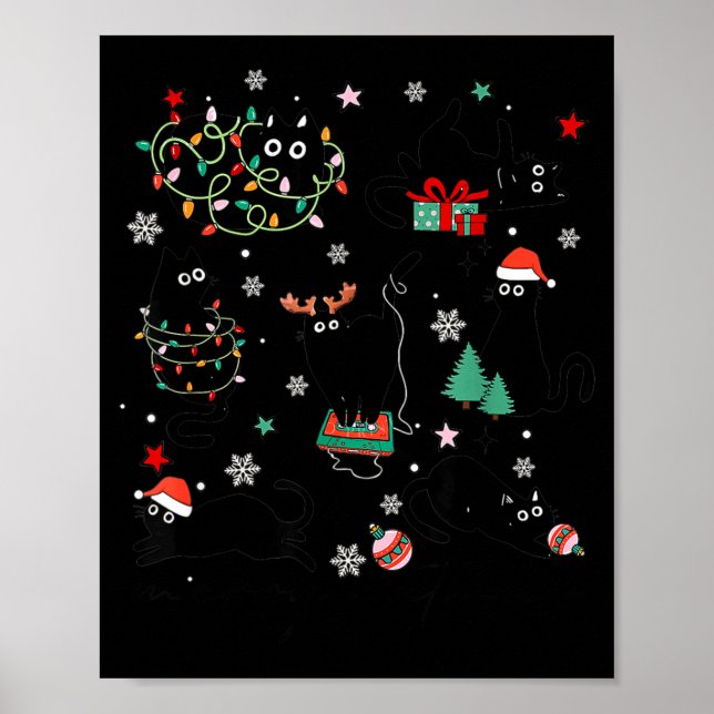 Meowy Catmas Cat Christmas Cute Kitten Cats Santa  Poster (Framsidan)