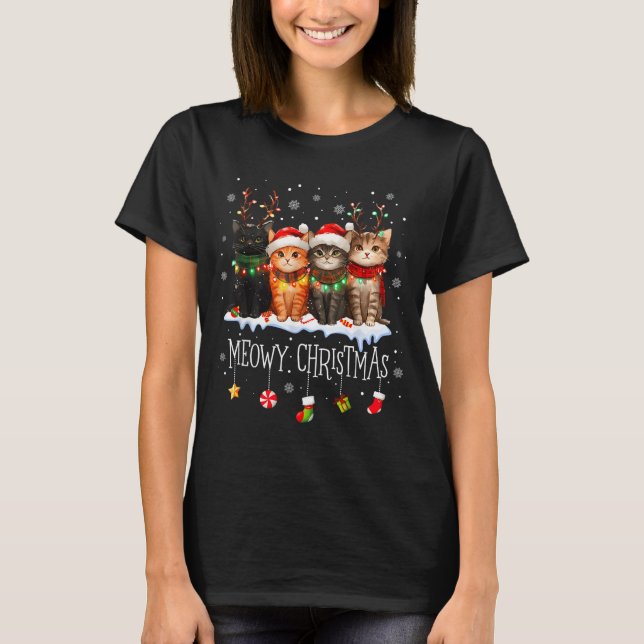 Meowy Catmas Cat Christmas Cute Kitten Cats Santa  T Shirt (Framsida)