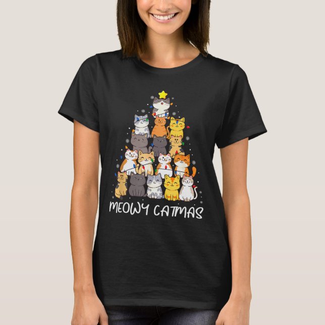 Meowy Catmas Cat Christmas Tree Merry Catmas Boys  T Shirt (Framsida)