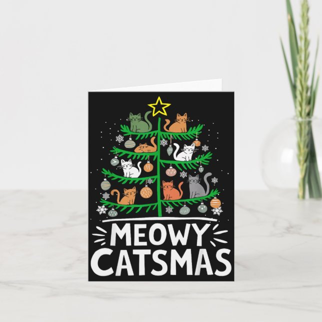 Meowy Catmas Cat Christmas Tree Xmas Funny Santa C Kort (Framsida)