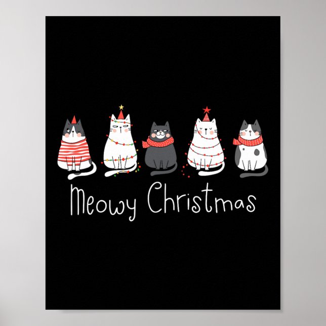 Meowy Catmas Cat jul Cute Älskare Santa H Poster (Framsidan)