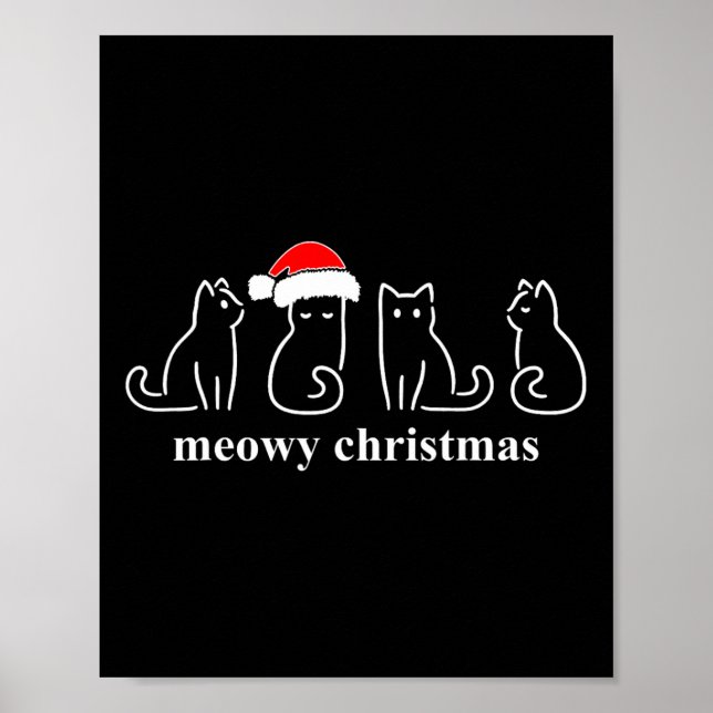 Meowy Catmas Cat jul Cute Kitten Santa Santa Poster (Framsidan)