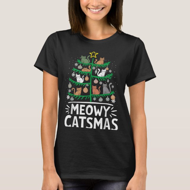 Meowy Catmas Cat Julgran Julafton Funny Santa C T Shirt (Framsida)