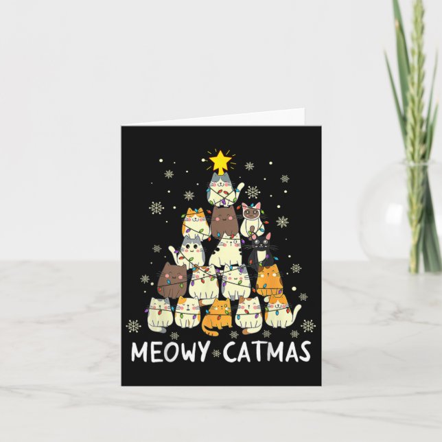 Meowy Catmas Cat Julgran Julafton Girls Boys Fu Kort (Framsida)