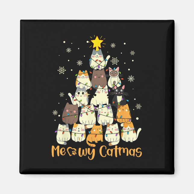 Meowy Catmas Cat Julgran Julafton Girls Boys Fu Magnet (Framsidan)