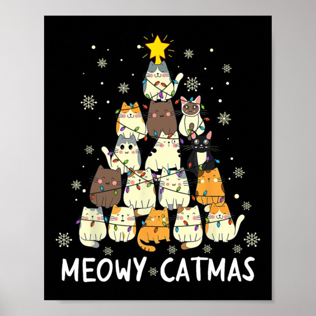Meowy Catmas Cat Julgran Julafton Girls Boys Fu Poster (Framsidan)