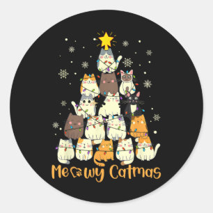 Meowy Catmas Cat Julgran Julafton Girls Boys Fu Runt Klistermärke