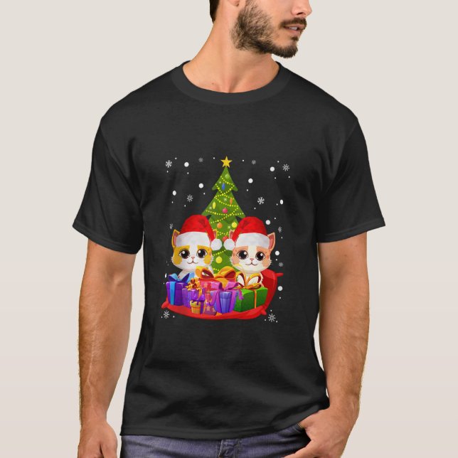 Meowy Catmas Cat Julgran Julafton Helgdag Santa T Shirt (Framsida)