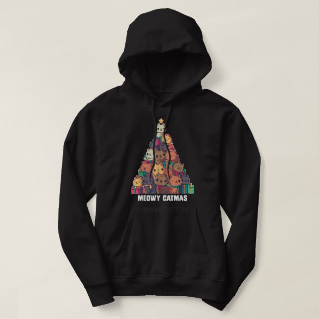 Meowy Catmas Cat Julgran Julafton Kitten Kids G Hoodie (Design framsida)