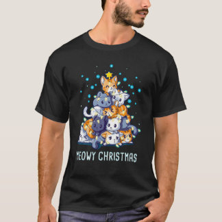 Meowy Catmas Cat Julgran Ljus Funny Cat L T Shirt