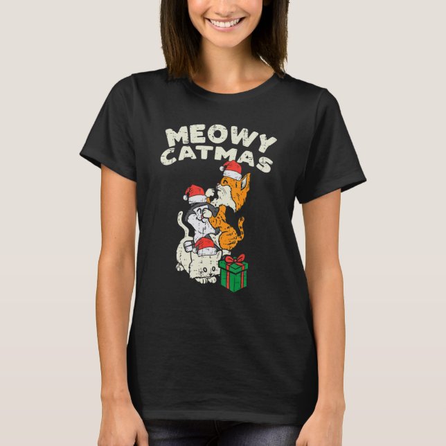 Meowy Catmas Cat Kitten Christmas Xmas Women T Shirt (Framsida)